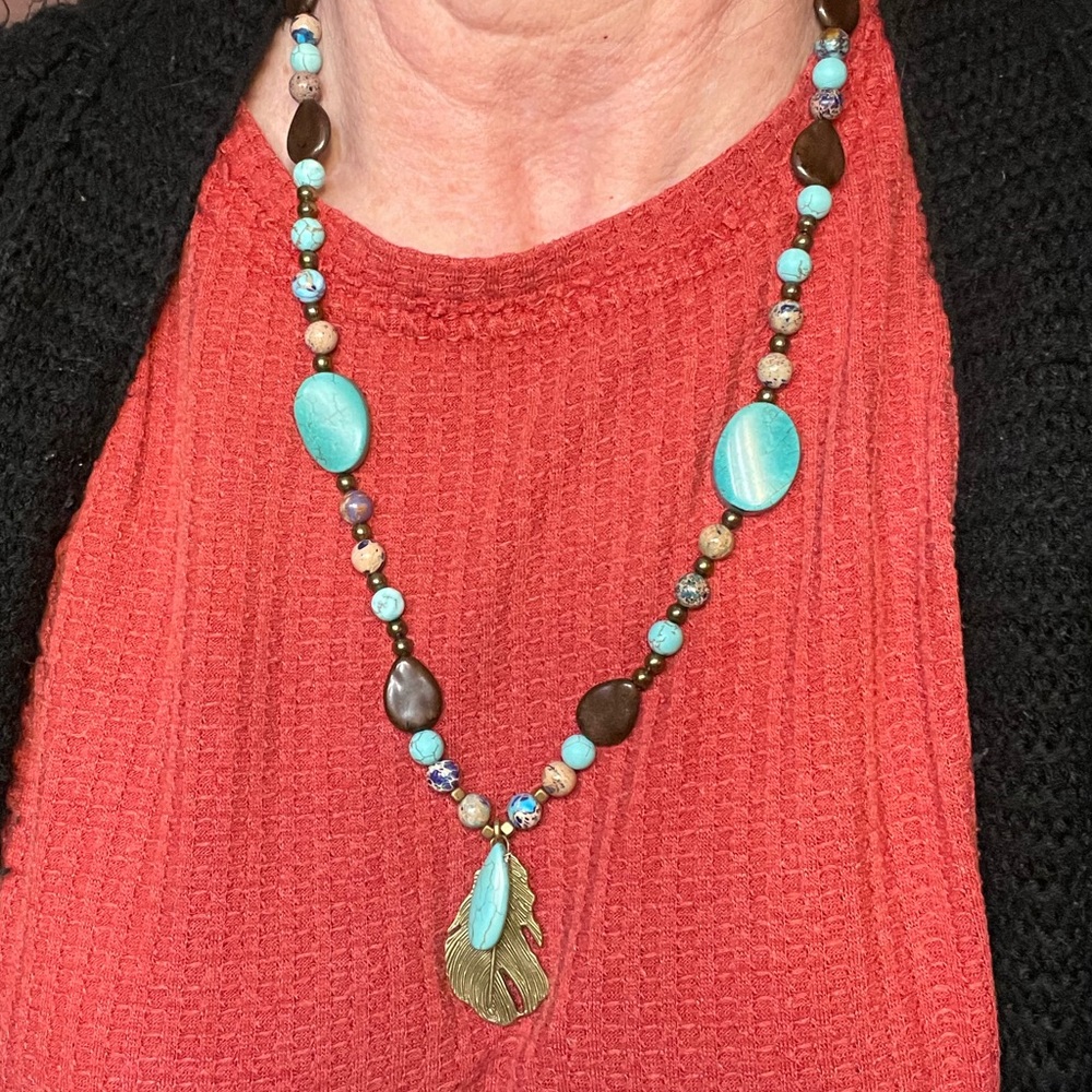 Turquoise and Brown Beaded Necklace